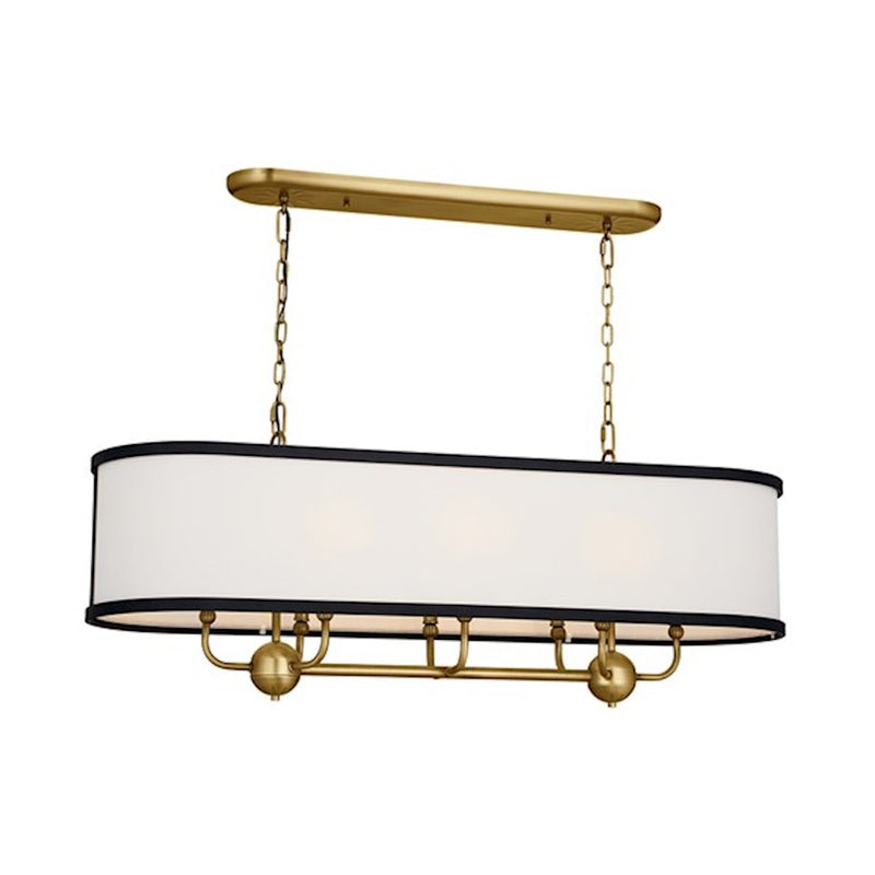 Kichler Heddle 42in 8-Light Linear Chandelier | Industrial Natural Brass and Fabric Drum Shade | Dining Room & Great Room | Model 52467NBR
