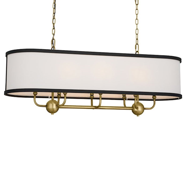 Kichler Heddle 42in 8-Light Linear Chandelier | Industrial Natural Brass and Fabric Drum Shade | Dining Room & Great Room | Model 52467NBR