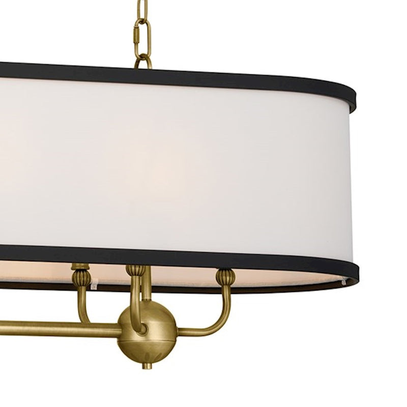Kichler Heddle 42in 8-Light Linear Chandelier | Industrial Natural Brass and Fabric Drum Shade | Dining Room & Great Room | Model 52467NBR