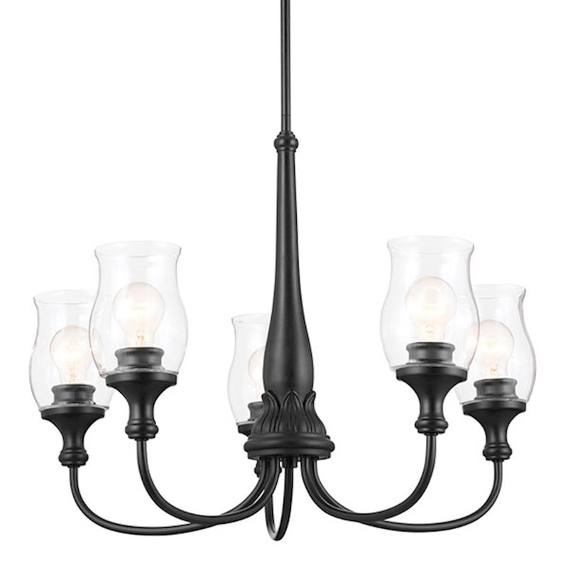 Kichler Melis 26in 7-Light Chandelier | Warm Maple Wood and Transparent Glass | Dining Room & Living Room | 26 in H | Model 52469WMP