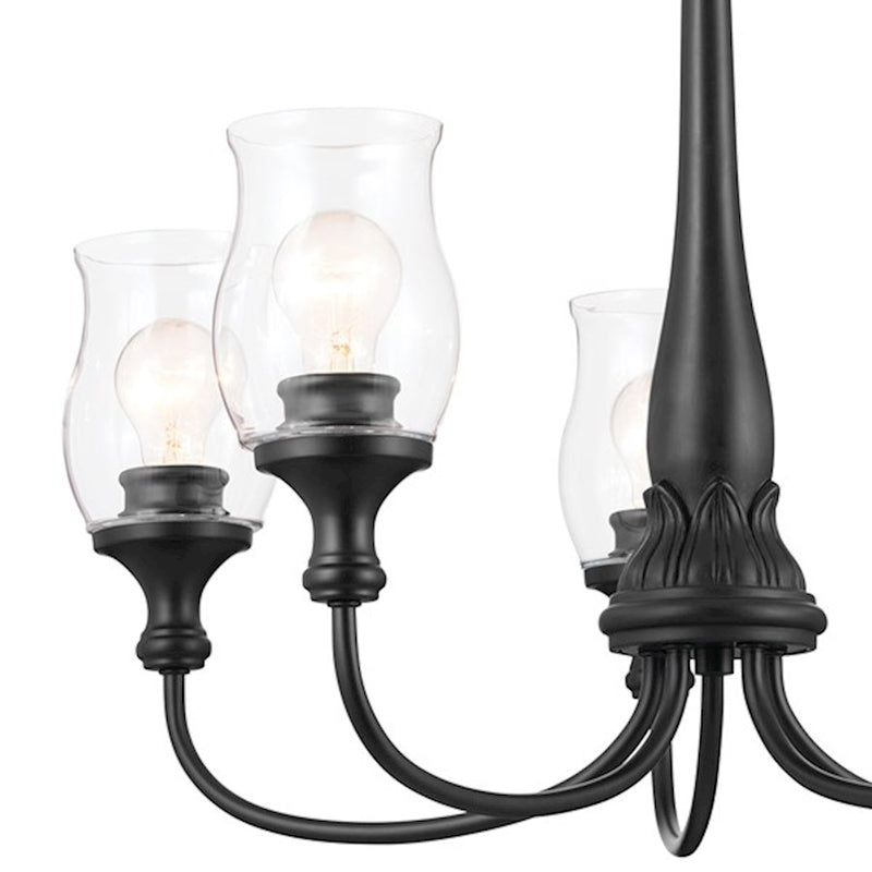 Kichler Melis 26in 7-Light Chandelier | Warm Maple Wood and Transparent Glass | Dining Room & Living Room | 26 in H | Model 52469WMP