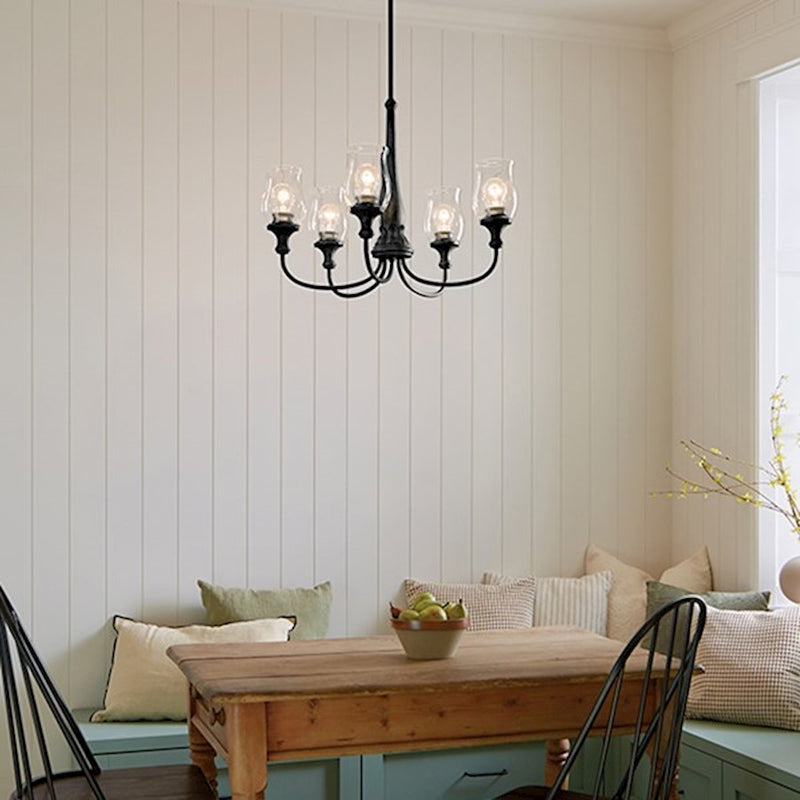 Kichler Melis 26in 7-Light Chandelier | Warm Maple Wood and Transparent Glass | Dining Room & Living Room | 26 in H | Model 52469WMP