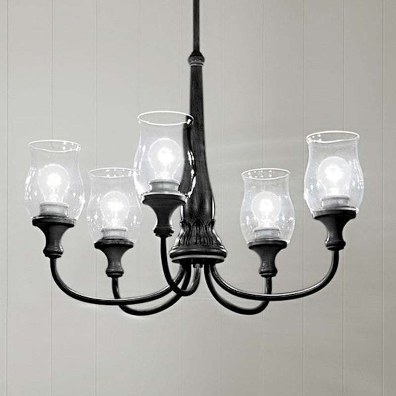 Kichler Melis 26in 7-Light Chandelier | Warm Maple Wood and Transparent Glass | Dining Room & Living Room | 26 in H | Model 52469WMP