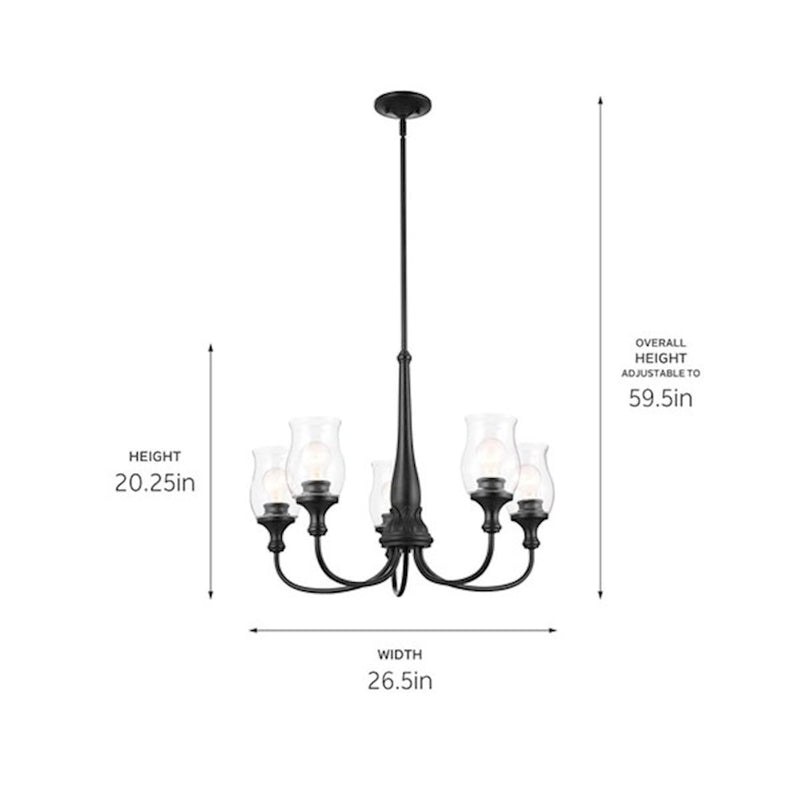 Kichler Melis 26in 7-Light Chandelier | Warm Maple Wood and Transparent Glass | Dining Room & Living Room | 26 in H | Model 52469WMP