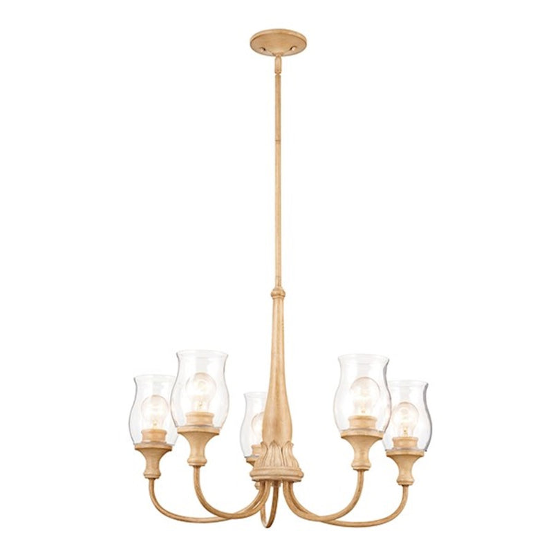 Kichler Melis 26in 7-Light Chandelier | Warm Maple Wood and Transparent Glass | Dining Room & Living Room | 26 in H | Model 52469WMP