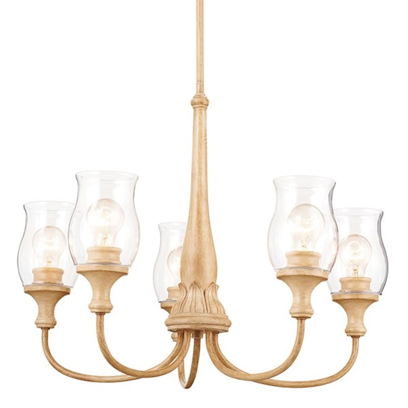 Kichler Melis 26in 7-Light Chandelier | Warm Maple Wood and Transparent Glass | Dining Room & Living Room | 26 in H | Model 52469WMP