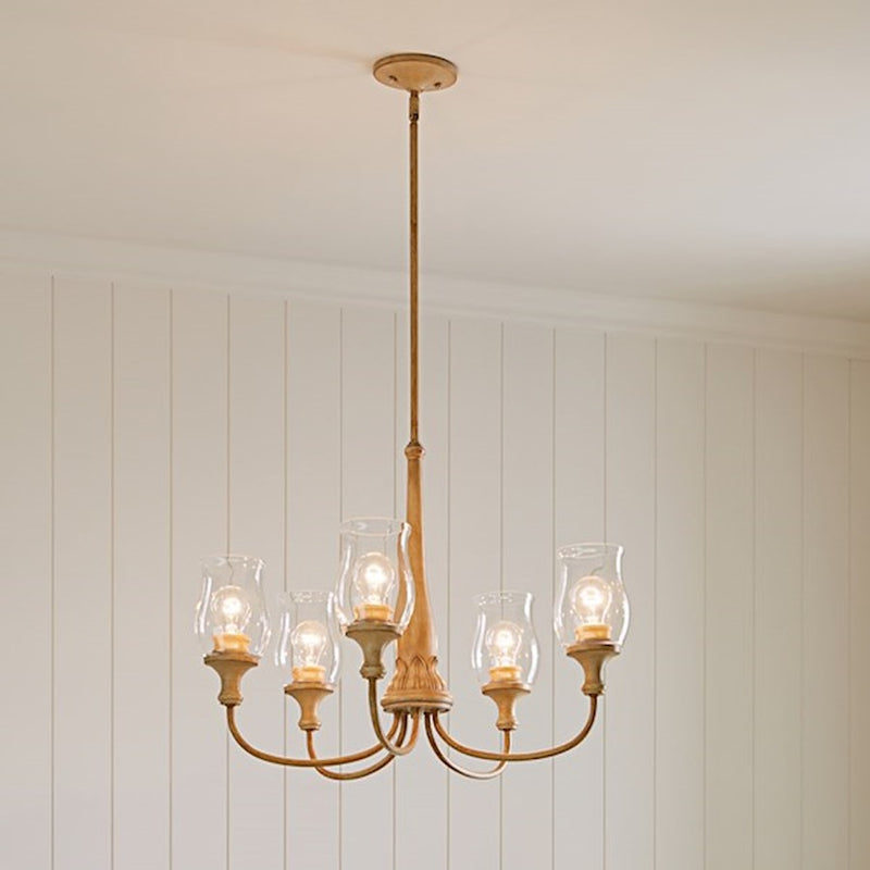 Kichler Melis 26in 7-Light Chandelier | Warm Maple Wood and Transparent Glass | Dining Room & Living Room | 26 in H | Model 52469WMP