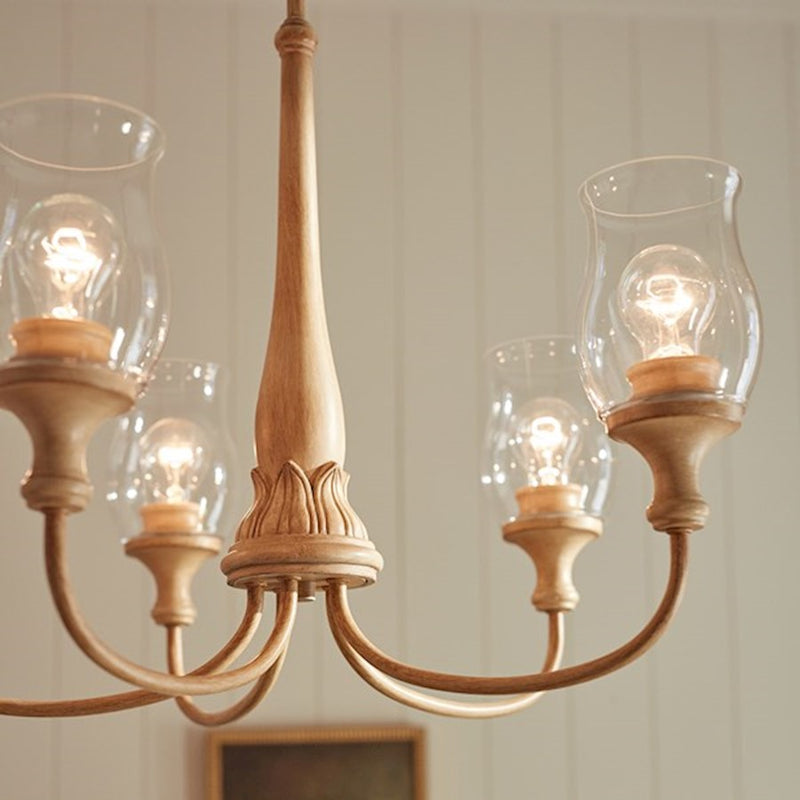 Kichler Melis 26in 7-Light Chandelier | Warm Maple Wood and Transparent Glass | Dining Room & Living Room | 26 in H | Model 52469WMP