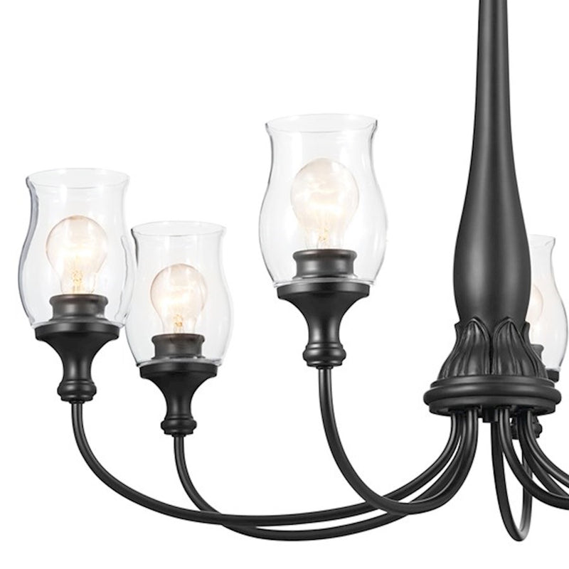 Kichler Melis 26in 7-Light Chandelier | Warm Maple Wood and Transparent Glass | Dining Room & Living Room | 26 in H | Model 52469WMP