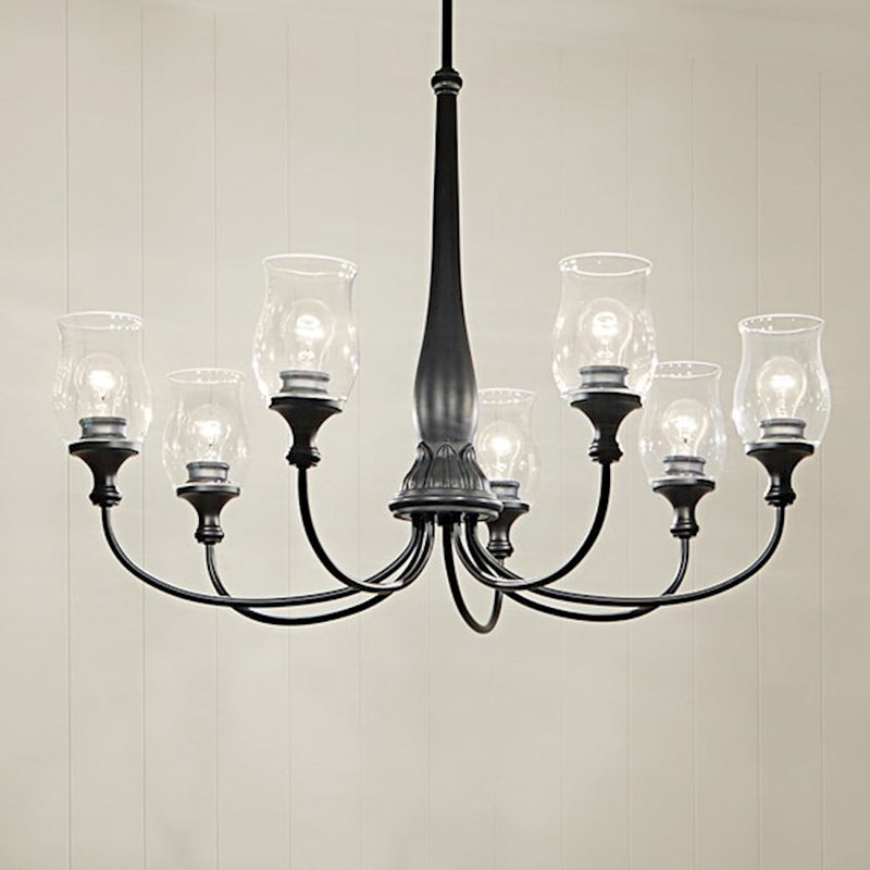 Kichler Melis 26in 7-Light Chandelier | Warm Maple Wood and Transparent Glass | Dining Room & Living Room | 26 in H | Model 52469WMP