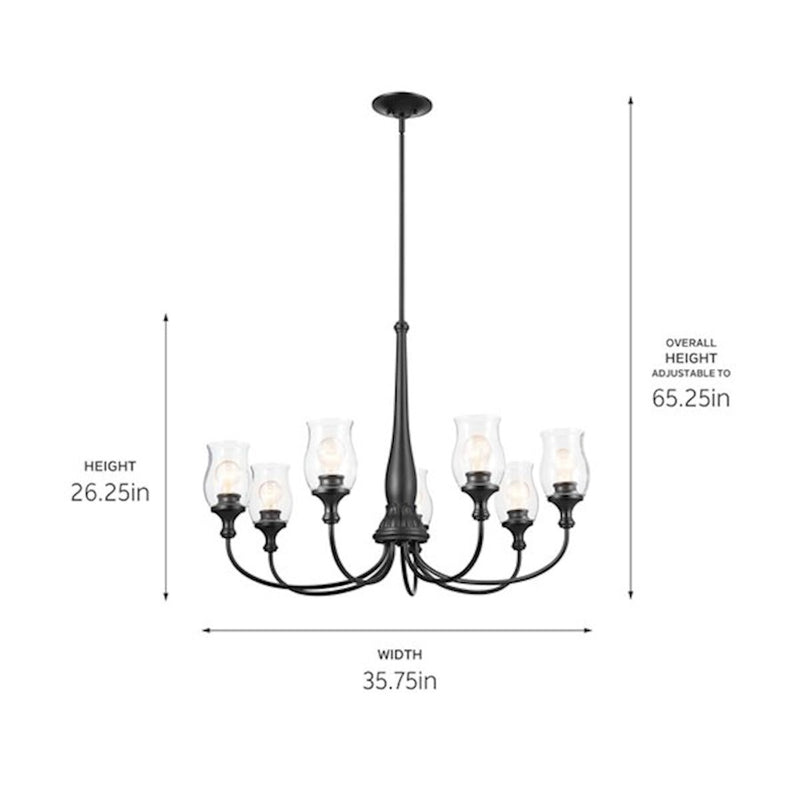 Kichler Melis 26in 7-Light Chandelier | Warm Maple Wood and Transparent Glass | Dining Room & Living Room | 26 in H | Model 52469WMP