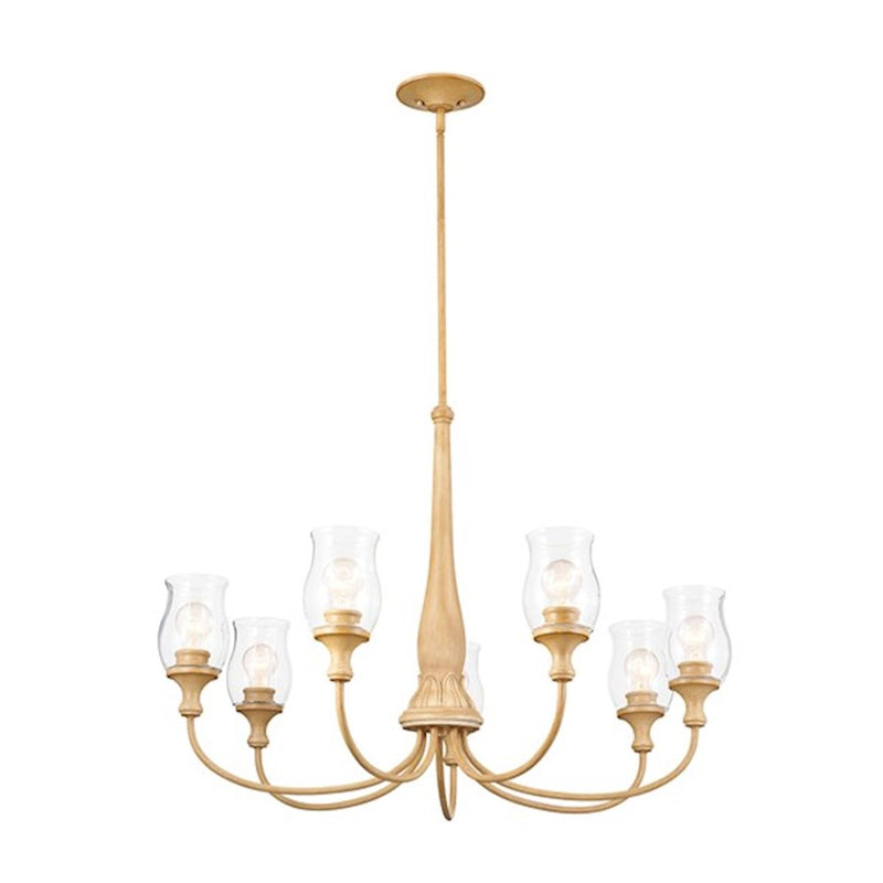 Kichler Melis 26in 7-Light Chandelier | Warm Maple Wood and Transparent Glass | Dining Room & Living Room | 26 in H | Model 52469WMP