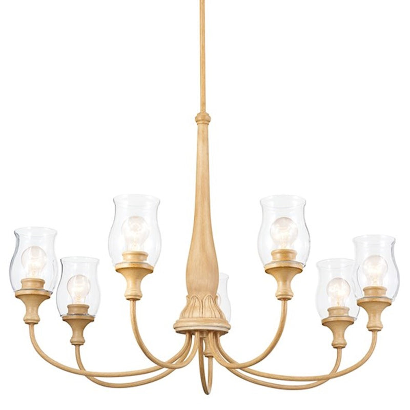 Kichler Melis 26in 7-Light Chandelier | Warm Maple Wood and Transparent Glass | Dining Room & Living Room | 26 in H | Model 52469WMP