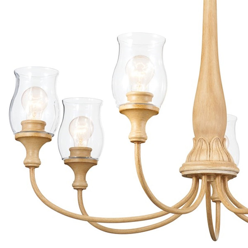 Kichler Melis 26in 7-Light Chandelier | Warm Maple Wood and Transparent Glass | Dining Room & Living Room | 26 in H | Model 52469WMP