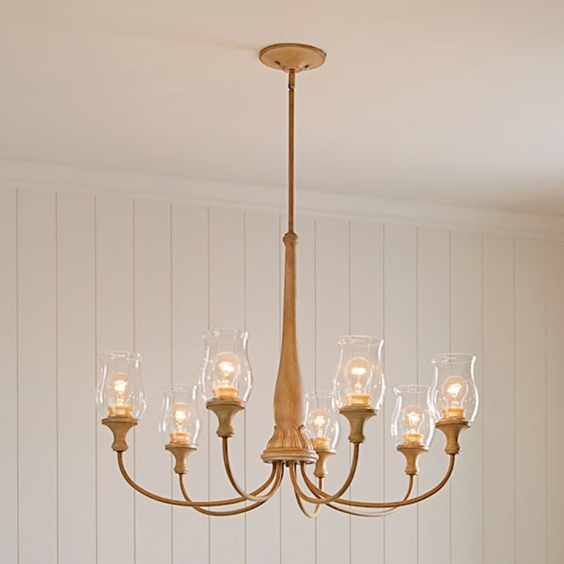 Kichler Melis 26in 7-Light Chandelier | Warm Maple Wood and Transparent Glass | Dining Room & Living Room | 26 in H | Model 52469WMP