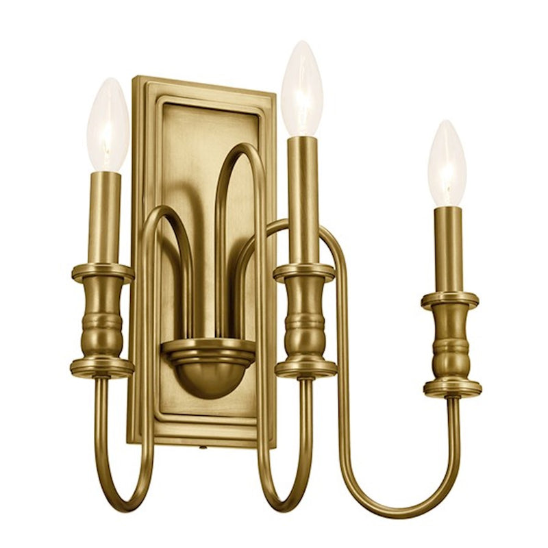 Kichler Karthe 13in 3-Light Wall Sconce | Updated Traditional Brushed Nickel Steel | Hallway & Bathroom | 14.5in H x 9.5in Ext | Model 52473NI