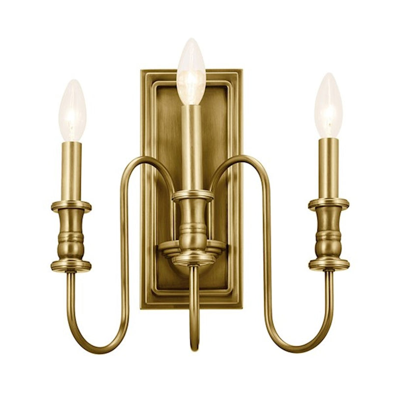 Kichler Karthe 13in 3-Light Wall Sconce | Updated Traditional Brushed Nickel Steel | Hallway & Bathroom | 14.5in H x 9.5in Ext | Model 52473NI
