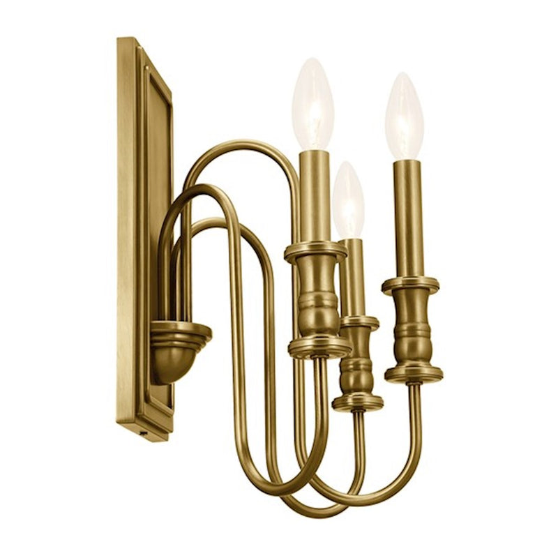 Kichler Karthe 13in 3-Light Wall Sconce | Updated Traditional Brushed Nickel Steel | Hallway & Bathroom | 14.5in H x 9.5in Ext | Model 52473NI