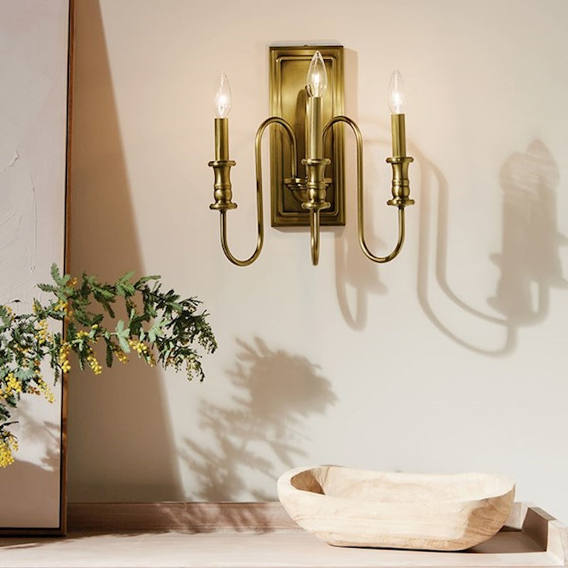 Kichler Karthe 13in 3-Light Wall Sconce | Updated Traditional Brushed Nickel Steel | Hallway & Bathroom | 14.5in H x 9.5in Ext | Model 52473NI