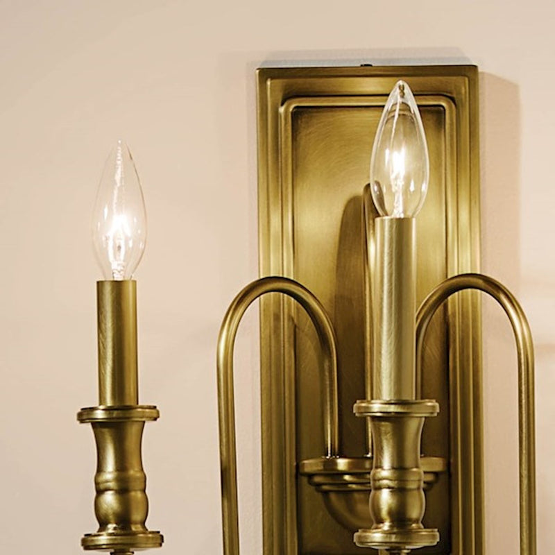 Kichler Karthe 13in 3-Light Wall Sconce | Updated Traditional Brushed Nickel Steel | Hallway & Bathroom | 14.5in H x 9.5in Ext | Model 52473NI