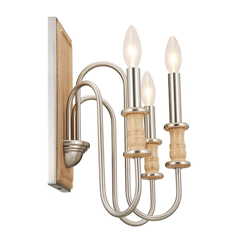 Kichler Karthe 13in 3-Light Wall Sconce | Updated Traditional Brushed Nickel Steel | Hallway & Bathroom | 14.5in H x 9.5in Ext | Model 52473NI