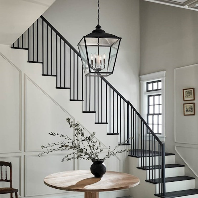 Kichler Dame 18.5in 4-Light Foyer Pendant | Character Bronze Steel and Transparent Glass | Entryway & Stairwell | Model 52475CHZ