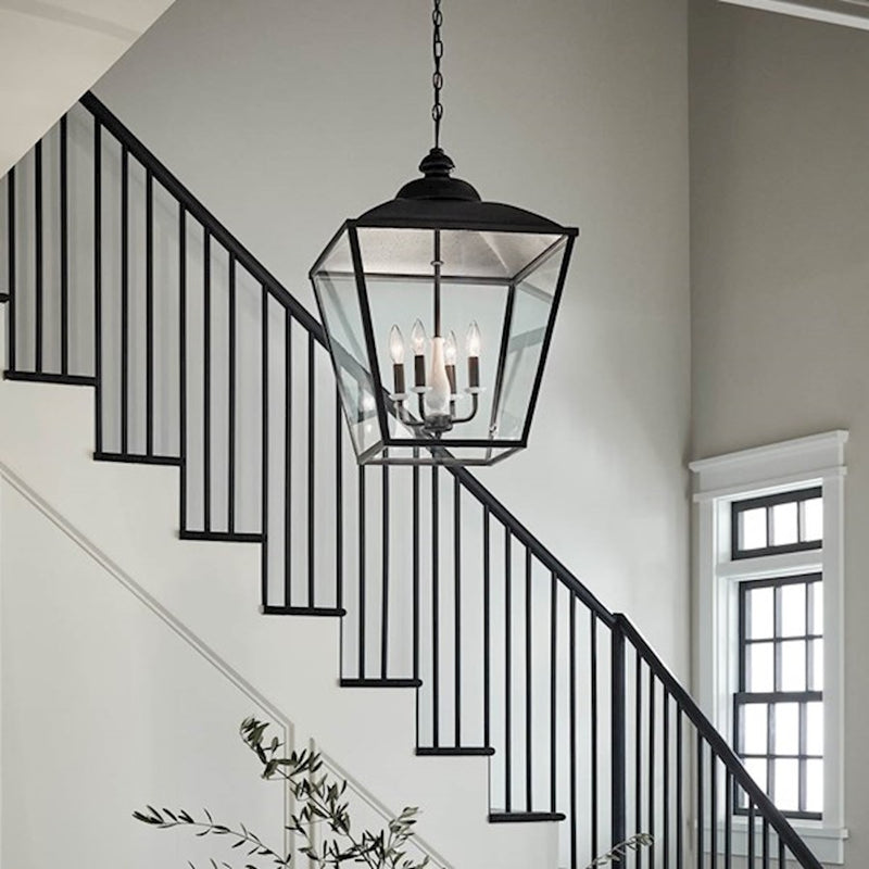 Kichler Dame 18.5in 4-Light Foyer Pendant | Character Bronze Steel and Transparent Glass | Entryway & Stairwell | Model 52475CHZ
