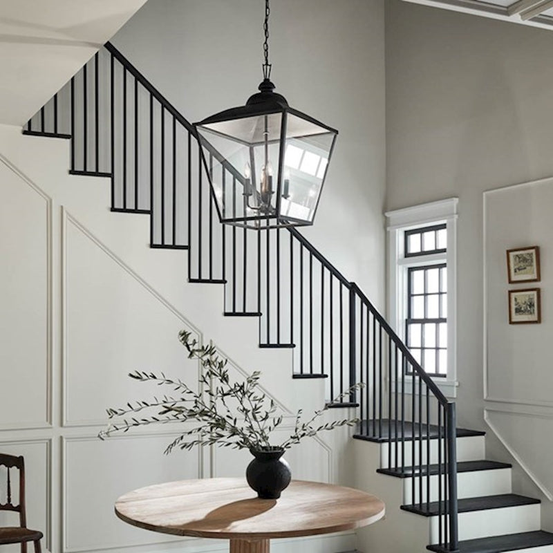 Kichler Dame 18.5in 4-Light Foyer Pendant | Character Bronze Steel and Transparent Glass | Entryway & Stairwell | Model 52475CHZ