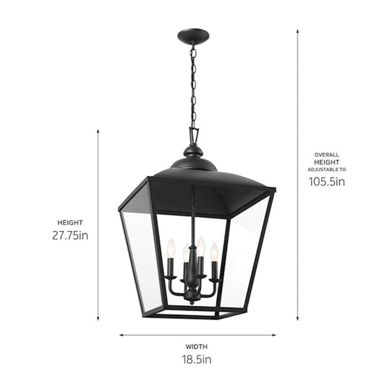 Kichler Dame 18.5in 4-Light Foyer Pendant | Character Bronze Steel and Transparent Glass | Entryway & Stairwell | Model 52475CHZ