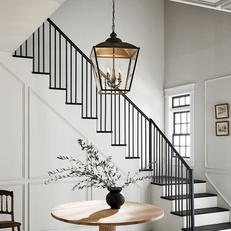 Kichler Dame 18.5in 4-Light Foyer Pendant | Character Bronze Steel and Transparent Glass | Entryway & Stairwell | Model 52475CHZ