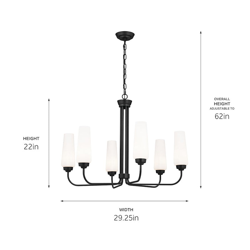 Kichler Truby 22in 6-Light Chandelier | Polished Nickel and Opal Glass | Dining Room & Living Room | 22 in H | Model 52480PN