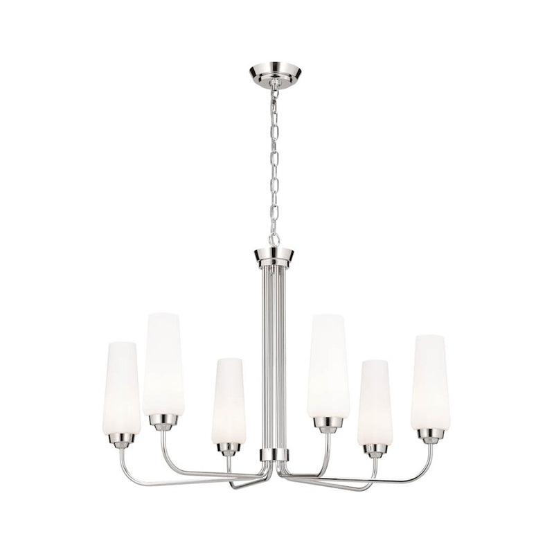 Kichler Truby 22in 6-Light Chandelier | Polished Nickel and Opal Glass | Dining Room & Living Room | 22 in H | Model 52480PN