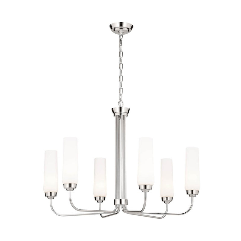 Kichler Truby 22in 6-Light Chandelier | Polished Nickel and Opal Glass | Dining Room & Living Room | 22 in H | Model 52480PN