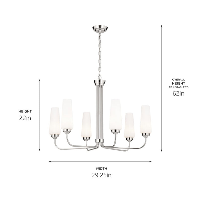 Kichler Truby 22in 6-Light Chandelier | Polished Nickel and Opal Glass | Dining Room & Living Room | 22 in H | Model 52480PN