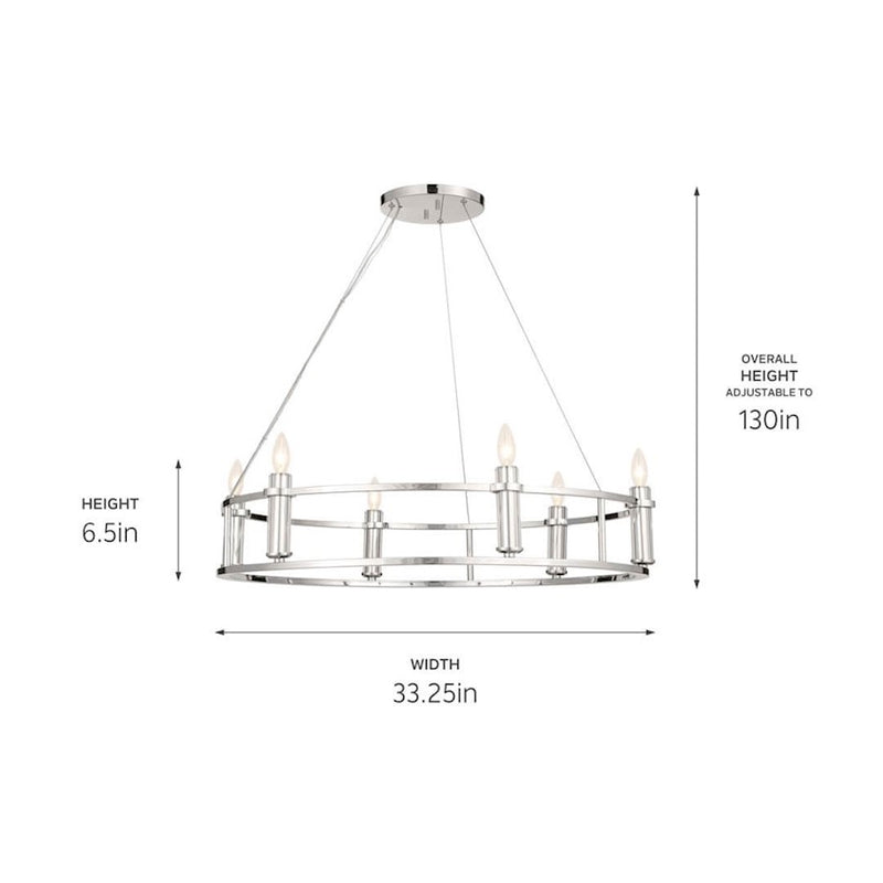 Kichler Rosalind 31in 3-Light Chandelier | Polished Nickel Steel | Dining Room & Living Room | 31 in H, 8.25 in Dia | Model 52493PN