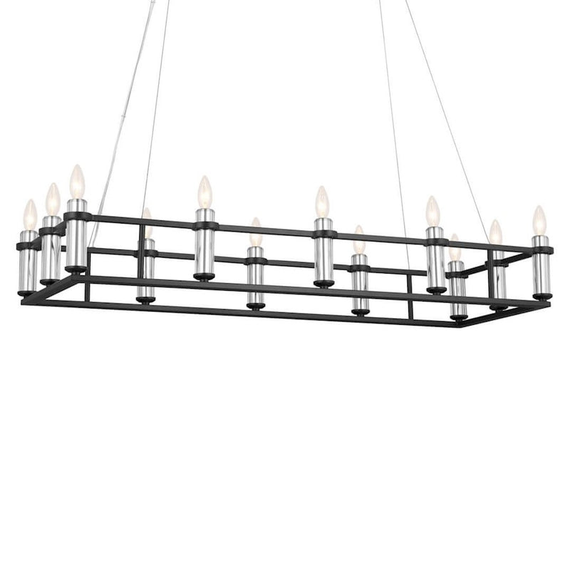 Kichler Rosalind 45in 12-Light Linear Chandelier | Traditional Polished Nickel Steel | Dining Room & Great Room | 45 x 17 x 31 in | Model 52492PN