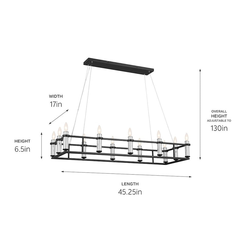 Kichler Rosalind 45in 12-Light Linear Chandelier | Traditional Polished Nickel Steel | Dining Room & Great Room | 45 x 17 x 31 in | Model 52492PN