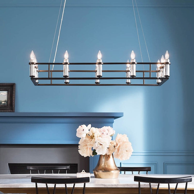 Kichler Rosalind 45in 12-Light Linear Chandelier | Traditional Polished Nickel Steel | Dining Room & Great Room | 45 x 17 x 31 in | Model 52492PN