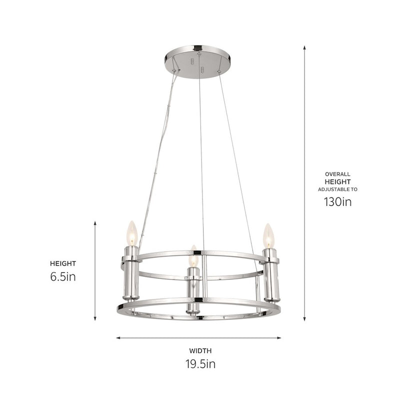 Kichler Rosalind 31in 3-Light Chandelier | Polished Nickel Steel | Dining Room & Living Room | 31 in H, 8.25 in Dia | Model 52493PN