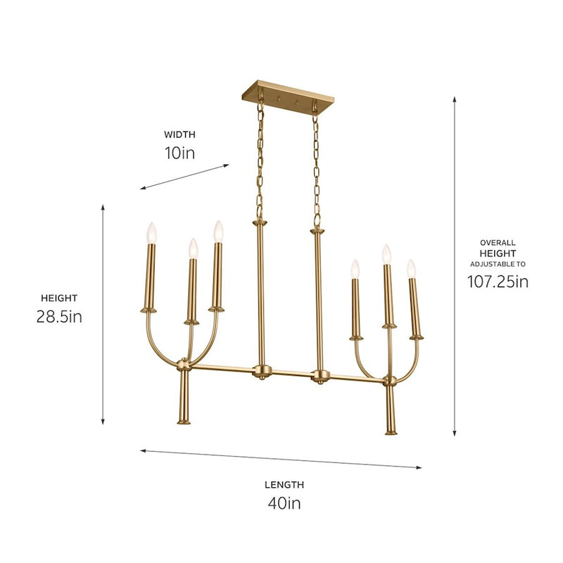 Kichler Florence 40in 6-Light Linear Chandelier | Updated Traditional Polished Nickel | Dining Room & Kitchen Island | Model 52495PN