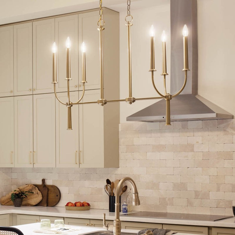 Kichler Florence 40in 6-Light Linear Chandelier | Updated Traditional Polished Nickel | Dining Room & Kitchen Island | Model 52495PN