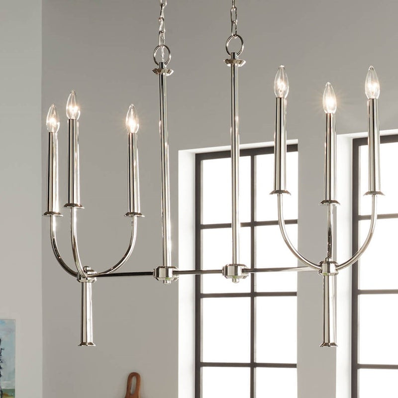 Kichler Florence 40in 6-Light Linear Chandelier | Updated Traditional Polished Nickel | Dining Room & Kitchen Island | Model 52495PN