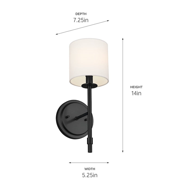 Kichler Ali 5in 1-Light Wall Sconce | Updated Traditional Polished Nickel & Fabric Shade | Bedroom & Living Room | 40W Candelabra | Model 52505PN