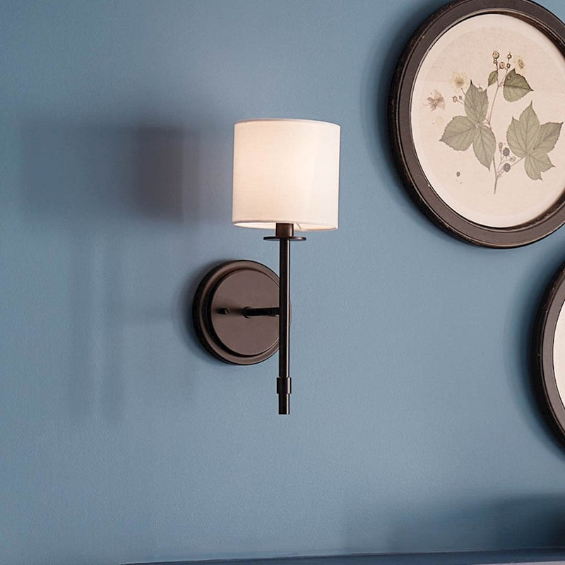 Kichler Ali 5in 1-Light Wall Sconce | Updated Traditional Polished Nickel & Fabric Shade | Bedroom & Living Room | 40W Candelabra | Model 52505PN