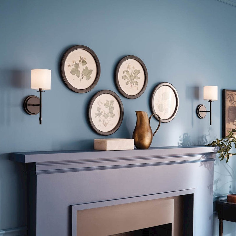 Kichler Ali 5in 1-Light Wall Sconce | Updated Traditional Polished Nickel & Fabric Shade | Bedroom & Living Room | 40W Candelabra | Model 52505PN