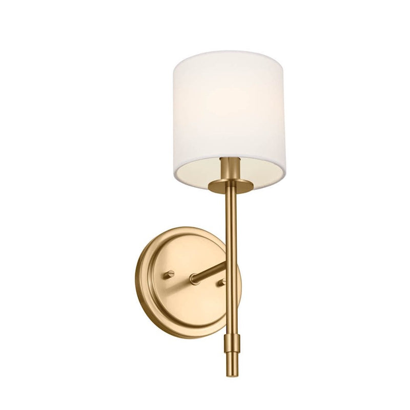 Kichler Ali 5in 1-Light Wall Sconce | Updated Traditional Polished Nickel & Fabric Shade | Bedroom & Living Room | 40W Candelabra | Model 52505PN