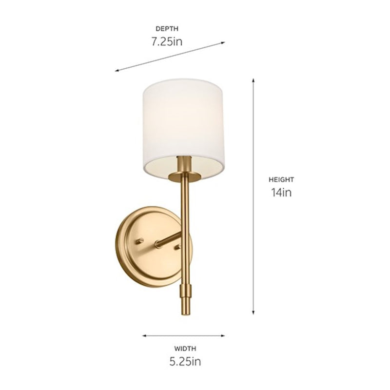 Kichler Ali 5in 1-Light Wall Sconce | Updated Traditional Polished Nickel & Fabric Shade | Bedroom & Living Room | 40W Candelabra | Model 52505PN