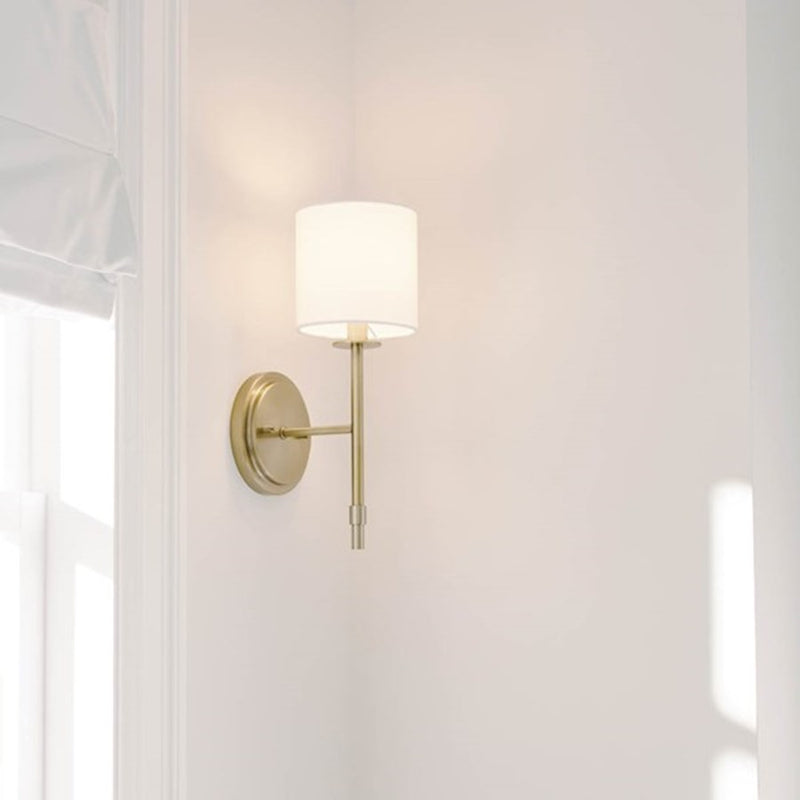 Kichler Ali 5in 1-Light Wall Sconce | Updated Traditional Polished Nickel & Fabric Shade | Bedroom & Living Room | 40W Candelabra | Model 52505PN