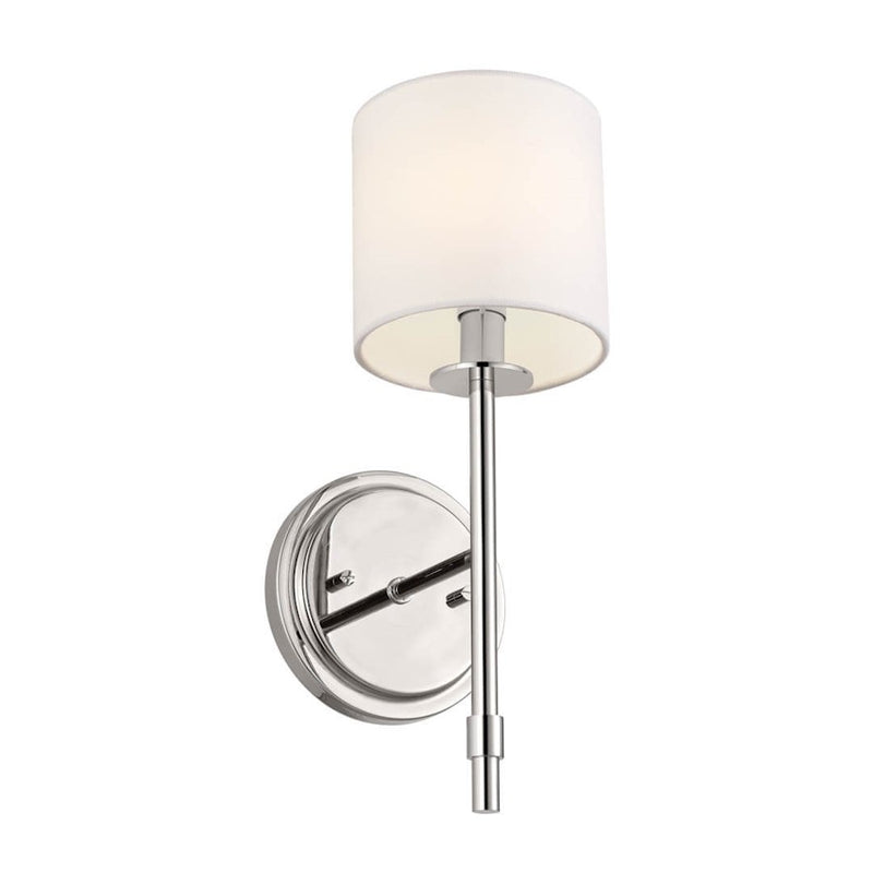 Kichler Ali 5in 1-Light Wall Sconce | Updated Traditional Polished Nickel & Fabric Shade | Bedroom & Living Room | 40W Candelabra | Model 52505PN