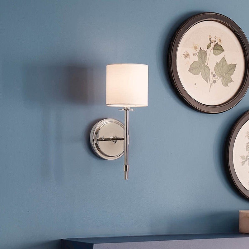 Kichler Ali 5in 1-Light Wall Sconce | Updated Traditional Polished Nickel & Fabric Shade | Bedroom & Living Room | 40W Candelabra | Model 52505PN